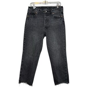 Gap Women's Cheeky Straight HIgh Rise Button Fly Black Acid Wash Jeans Size 12